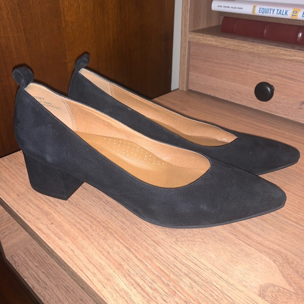 Susina Black Suede Block Heel Pumps